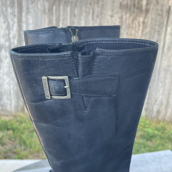 Timberland Boots Women 7.5M Black Leather Waterproof Knee High Riding Biker Moto - Picture 13 of 16